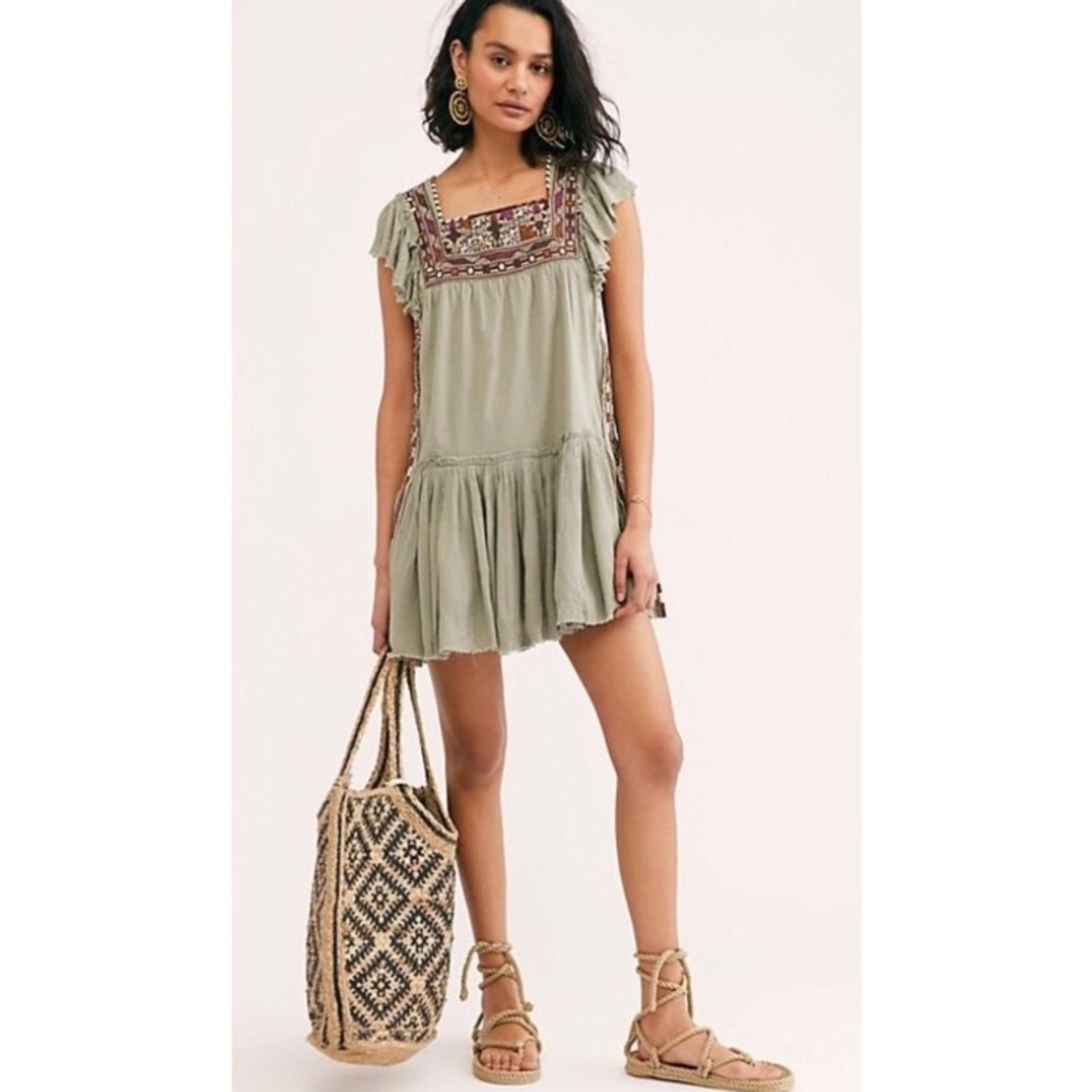 •FREE PEOPLE• Day Glow Embroidered Mini Dress SM